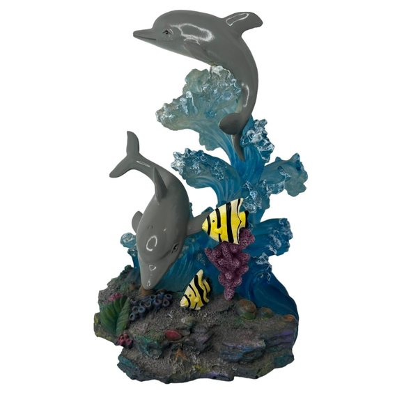 Vintage 1990s Splashing Dolphins Figurine Room Decor Water Coral Moorish 7 in - Picture 4 of 11
